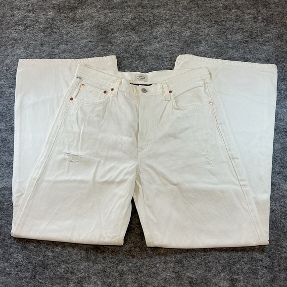 Citizens Of Humanity Denim - Citizens Of Humanity White Paloma Wide Leg High Rise Beachy White Denim Jeans